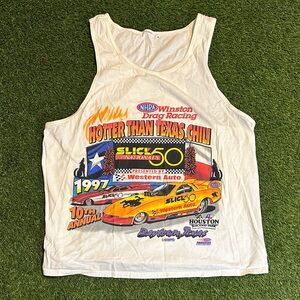 Rare Vintage 1997 White NHRA Winston Drag Hotter Than Texas Chili Racing Tank